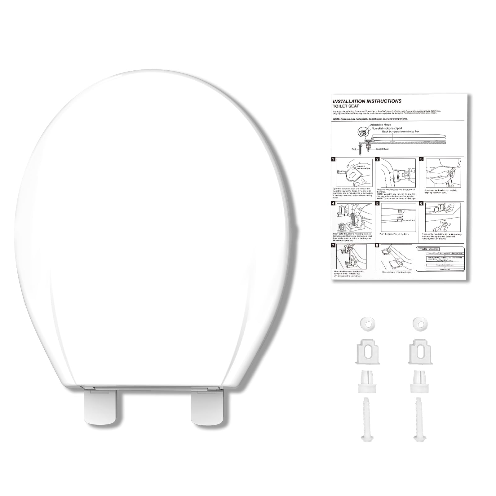 Durable Commercial Toilet Seat – 17" Round White, Soft Close PP Plastic, Quick-Release Hinges, Grip-Tight Bumpers, Easy Install & Clean, mark Resistant – Standard Bathroom Fit, White
