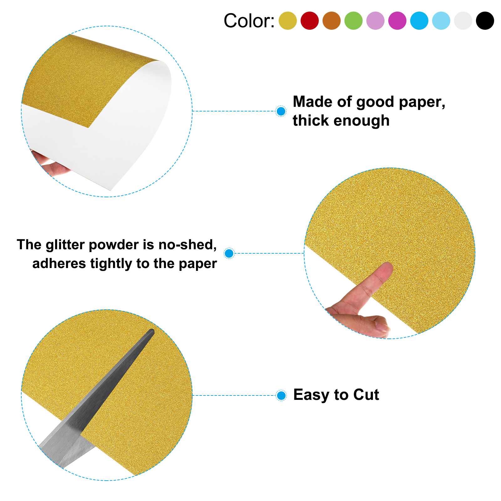 Uxcell 12x12" Glitters Cardstock Set, 20Sheets No-Shed Shimmer Paper, Multicolored