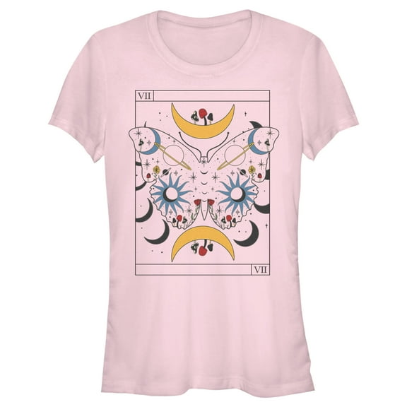 Junior's Lost Gods Celestial Butterfly Tarot Graphic Tee Light Pink 2X Large
