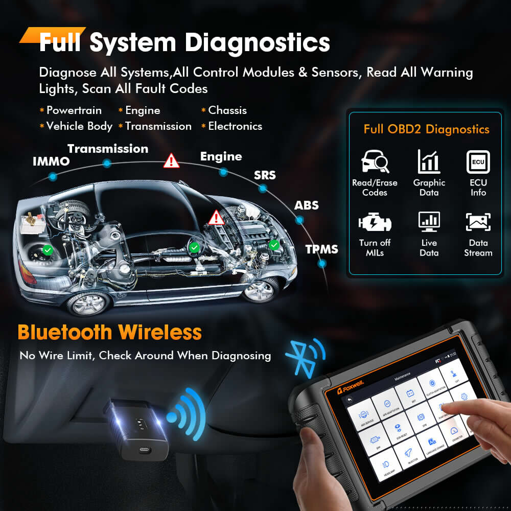 Foxwell NT809BT Automotive Diagnostic Tool with Bi-Directional Control, Wireless Black
