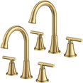 thumbnail image 1 of Grifos de baño Hurran de oro cepillado para lavabo con 3 orificios, paquete de 2, 1 of 9