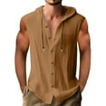 thumbnail image 2 of Linen Tank Hoodies for Men Plain Sleeveless Vest Workout Gym Pullover Button Down Hooded Tank Tops Fitness Muscle Shirts Summer Sweatshirt Lightweight Hip Hop Hoodie Running Hooded Shirt, 2 of 7