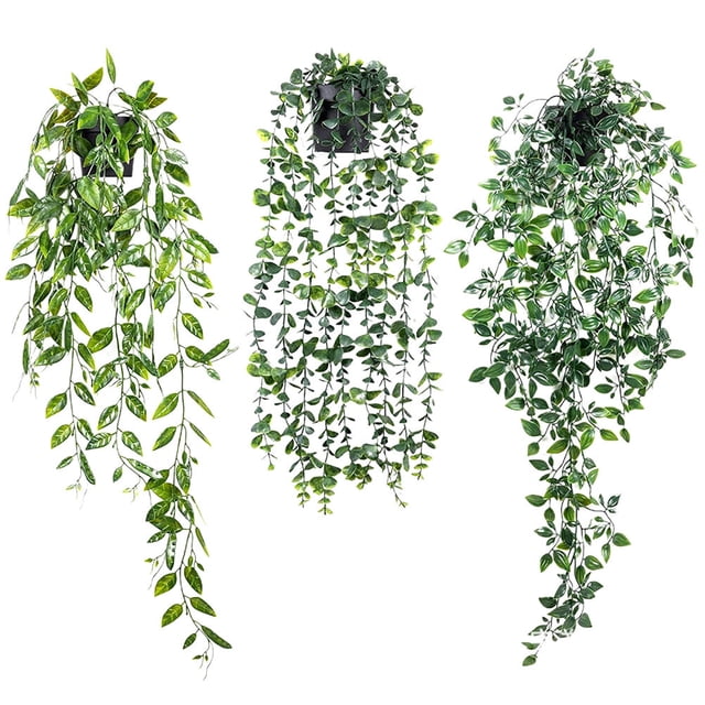 Raindrops 3Ud Plantas Colgantes Artificiales Con Maceta Decorativas Para Interiores Color Verde Natural