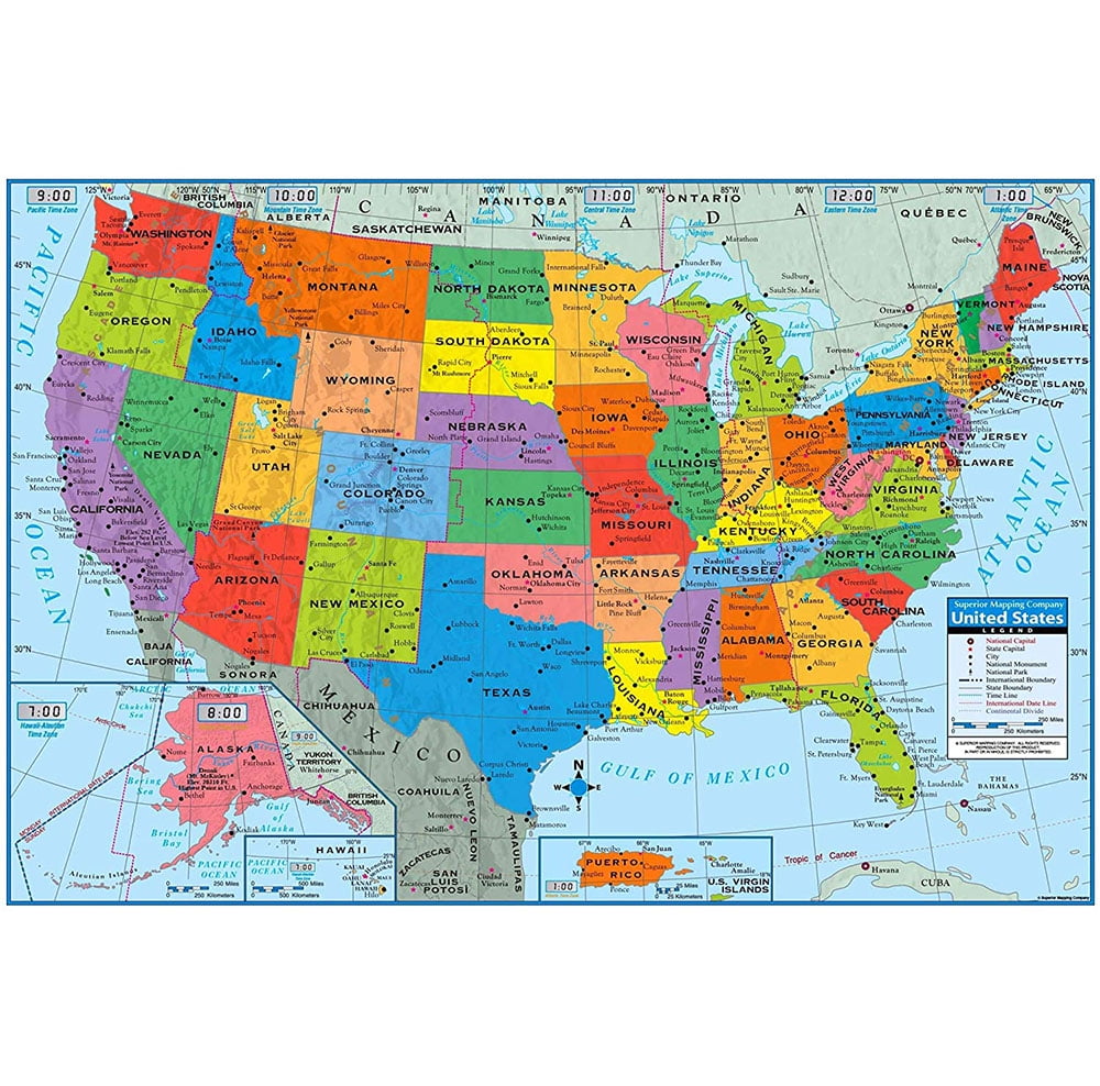 United States Poster Size Wall Map 40 X 28 With Cities 1 Map - Walmart.com
