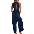 thumbnail image 3 of SRZYMJ Women's Slim Fit Jumpsuit Stylish Women's Backless Neck Wide Leg Romper Jumpsuit Elegant Evening Party Wear Summer Outfit with Tie Detail for, 3 of 8