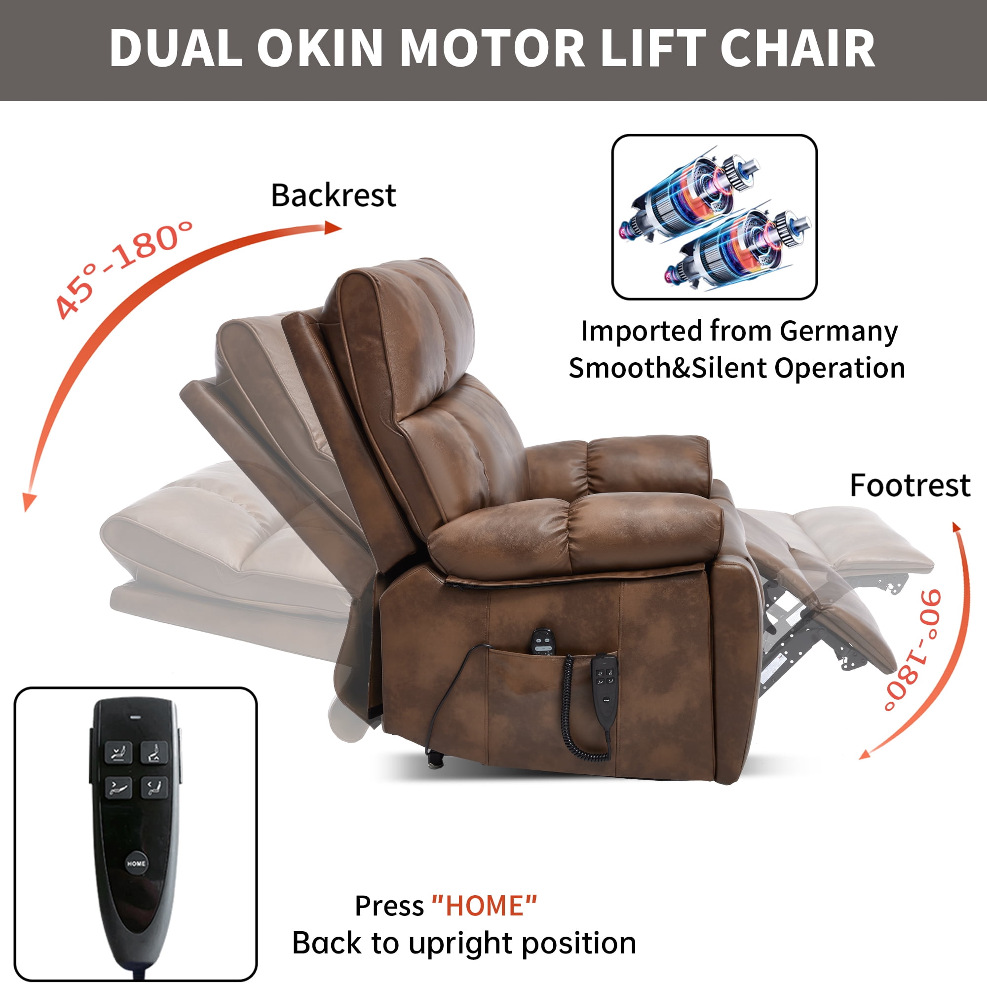 Alvantor Large Power Lift Recliner Chair for Elderly UP Leather Electric Recliners Chair with Massage and Heat for Living Room Brown
