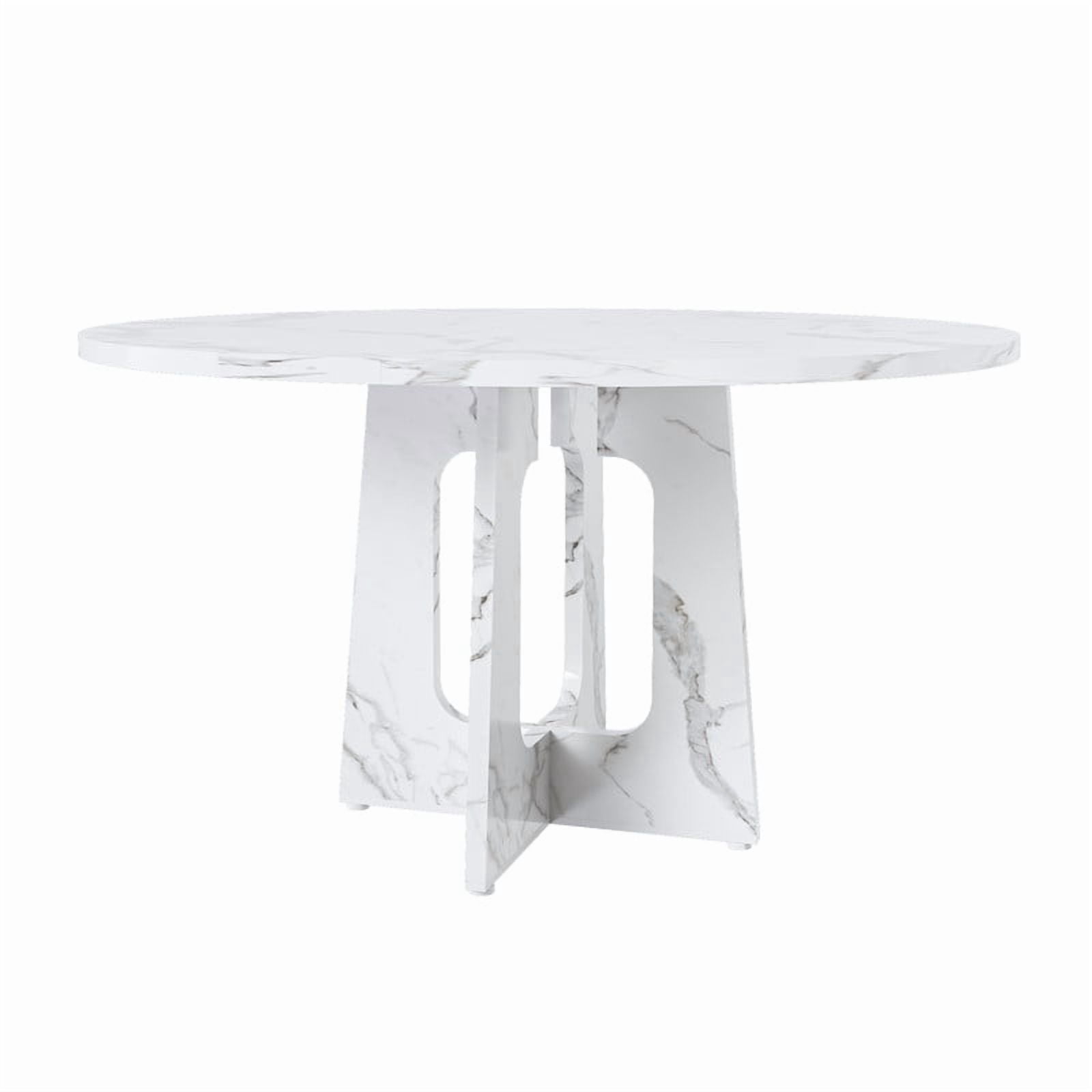 Accent Spliced Design Tabletop Round Dining Table for 4, Farmhouse Indoor Kitchen Table with Cross Base & Adjustable Foot Pads