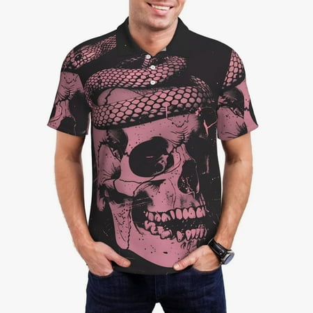 Goofa Skull and Snake Art Print Mens Polo Shirts Quick Dry Short Sleeve Golf T Shirt Performance Moisture Wicking Casual Workout-3X-Large