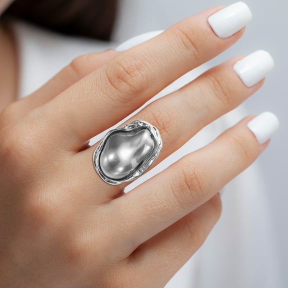 Pearl Ring for Women Adjustable Faux Pearl Finger Ring Open Vintage Statement Stacking Jewelry, Cream, Gray