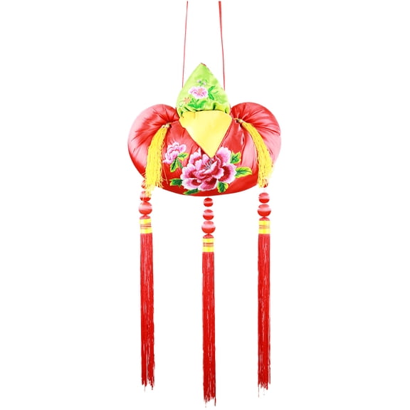 drdong-Handmade Silk Ribbon Sachet, Palace Lantern, Embroidery Art Craft for Home Decoration-Medium and red