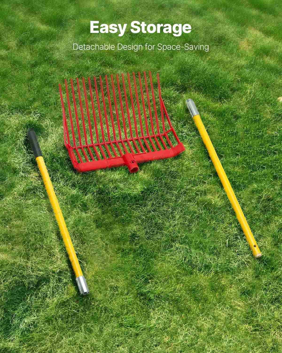 Horse Manure Fork Garden Tool - 18 Angled Tine Pitchfork for Hay & Muck - Heavy Duty Fiberglass Handle, Farm & Yard Tool - Durable Rake for Leaves, Mulch
