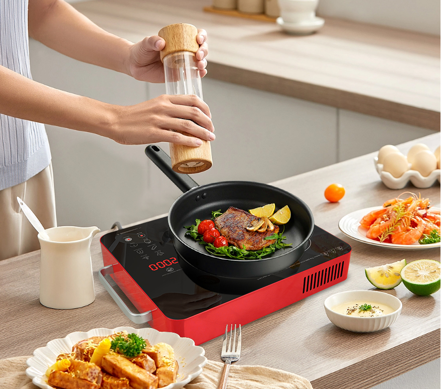 GRACEALL 2000W Electric Cooktop Portable Infrared Stove, Countertop Hot Plate for Cooking, Single Burner Cook Top, Kitchen Knob Control Stove, Unibody Design with BBQ Plate