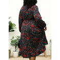 thumbnail image 4 of Plus Size Bell Sleeves Rose Floral Print Wrap Maxi Dress,Black,,4X-Large, 4 of 5