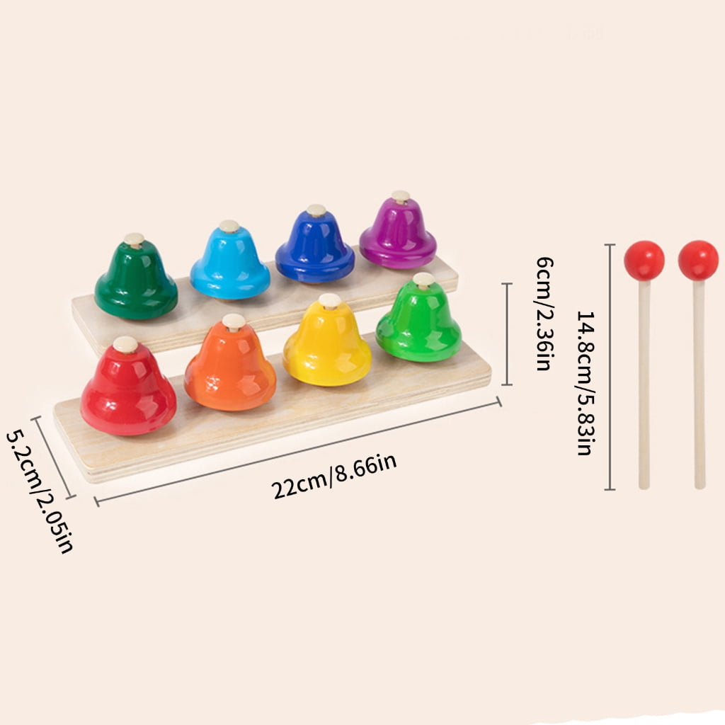 Miiottaa 8 Note Musical Handbells Set Colorful Desk Bells Percussion Instrument Music Table Bells for Festival, Musical Teaching