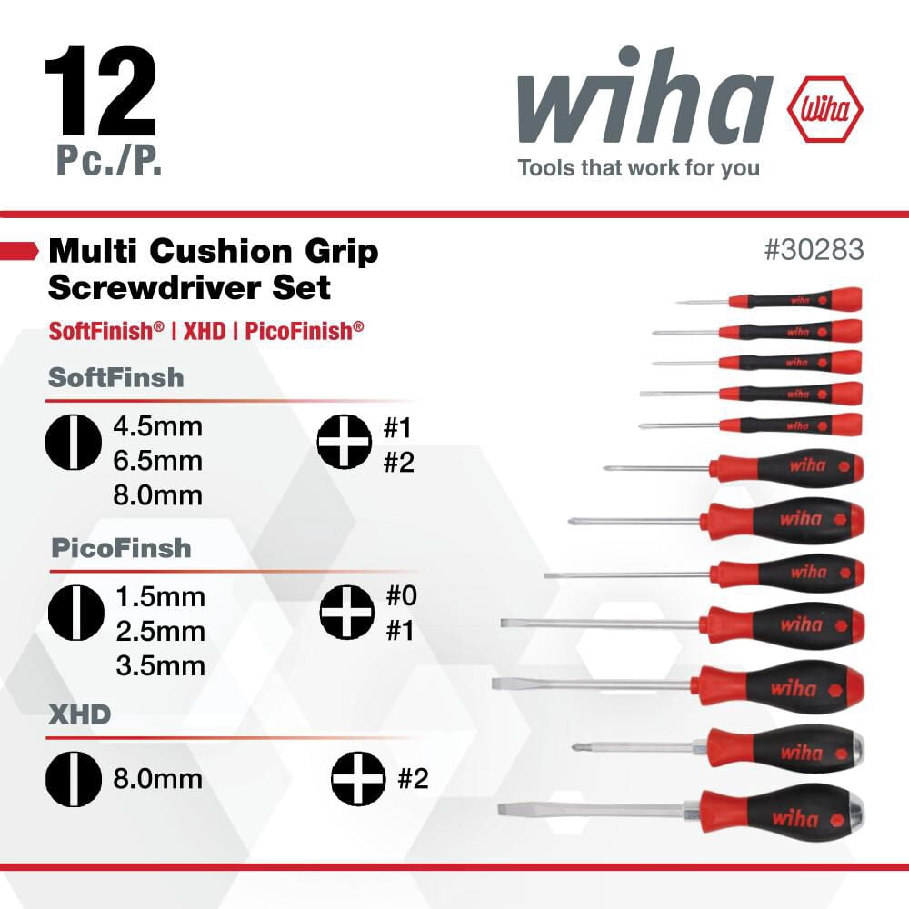 Wiha 12 Piece Screwdriver Set Picofinish Precision Softfinish Standard And Xheavy Duty