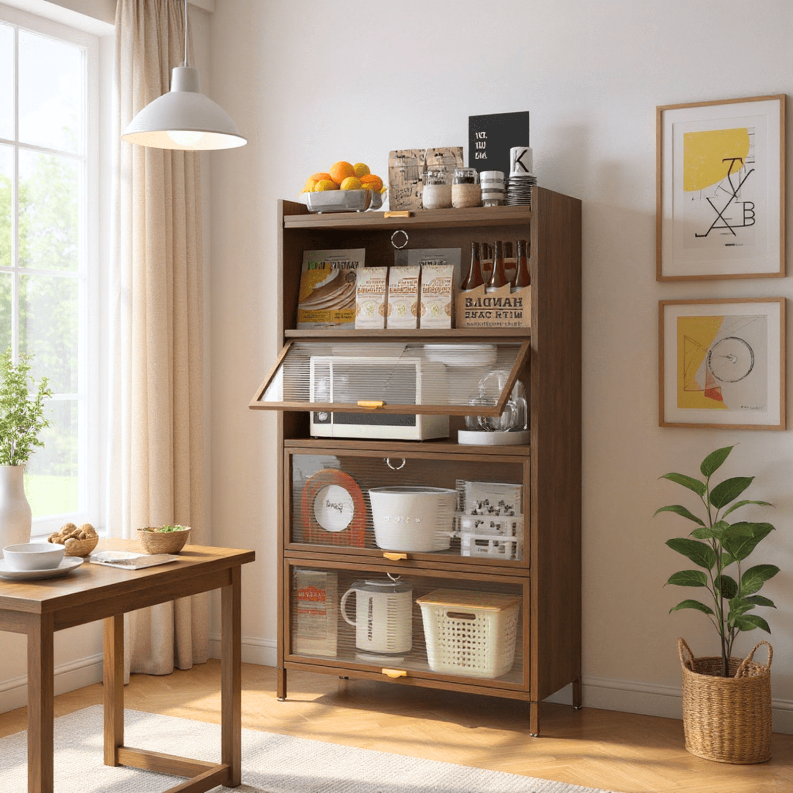 Homy Casa 57" Tall Storage Cabinet with Flip-Up Doors, Vertical Organizer for Entryway and Dining Room