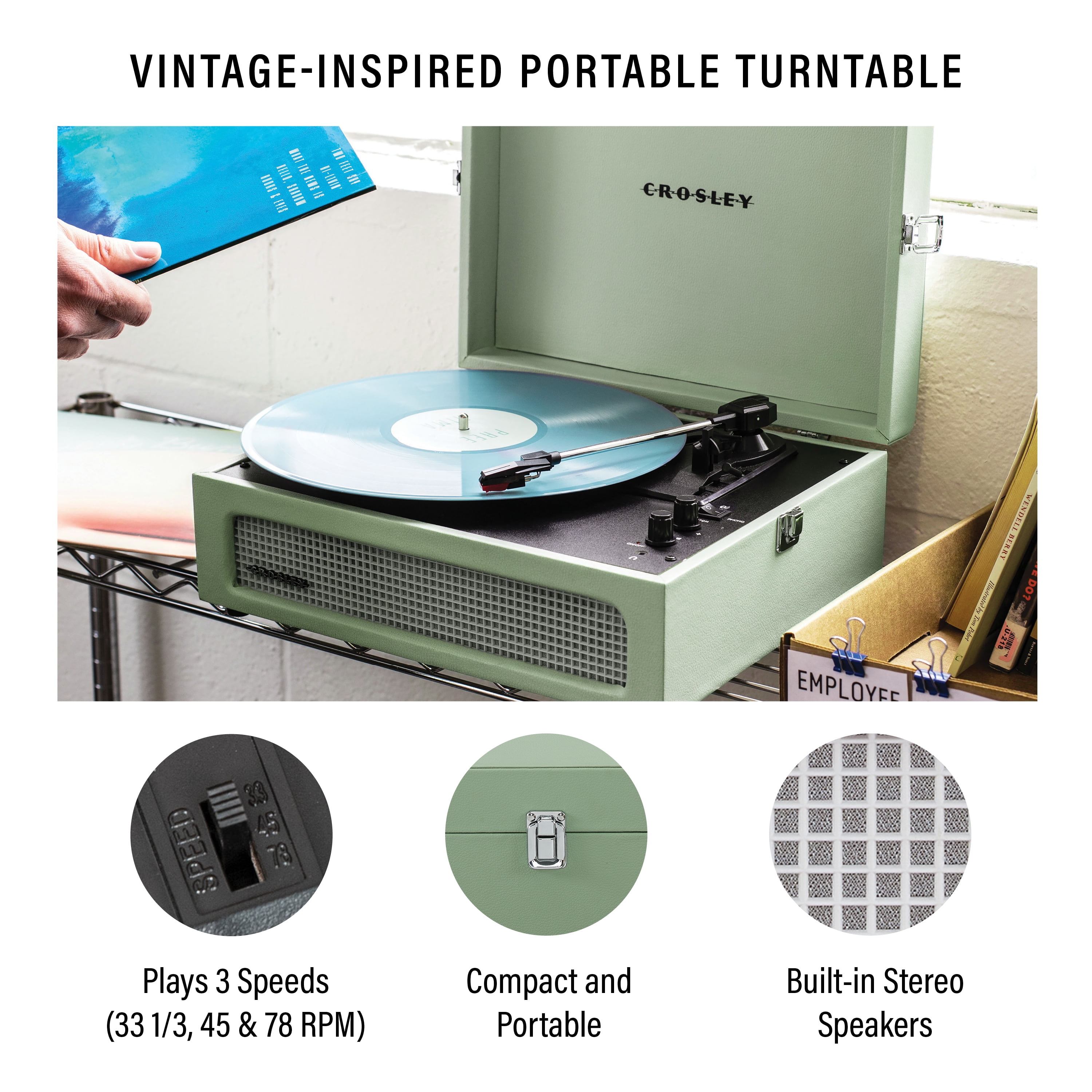 Crosley Voyager Vinyl Record Player with Speakers and Wireless Bluetooth - Audio Turntables