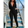 thumbnail image 4 of Women Long Sleeve Ribbed Jumpsuit Zip Up Front Workout Bodycon Romper Black S, 4 of 6
