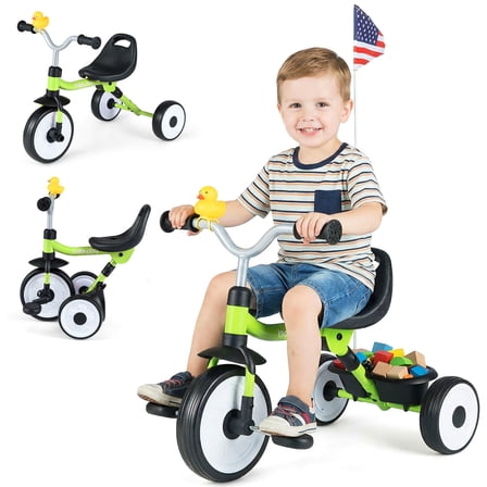 Infans 3-in-1 Kids Tricycle with Lighted Wheels Folding Toddler Trike w/Adjustable Seat