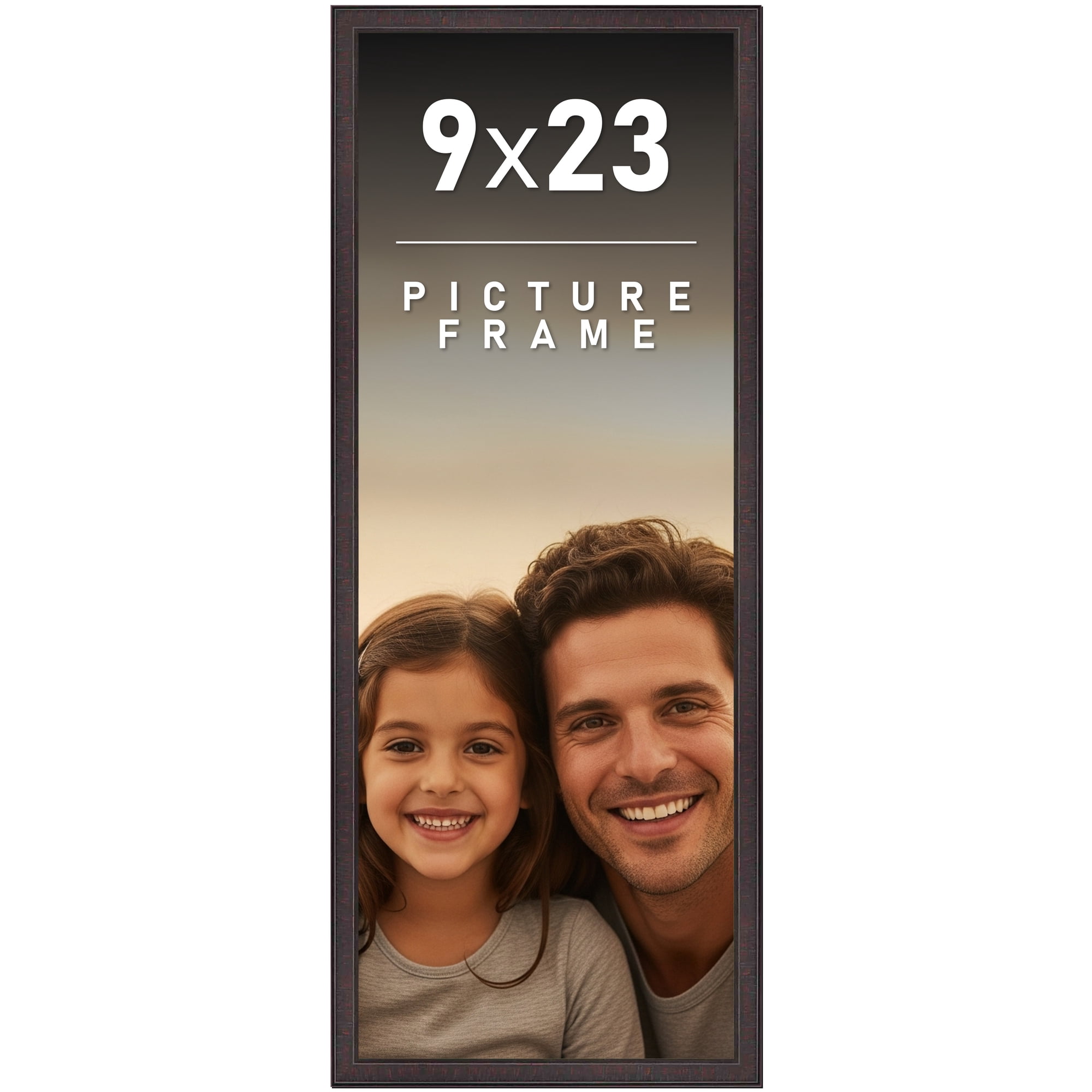 9x23 Frame Brown Solid Wood Picture Frame - Complete Modern Photo Frame Includes UV Acrylic