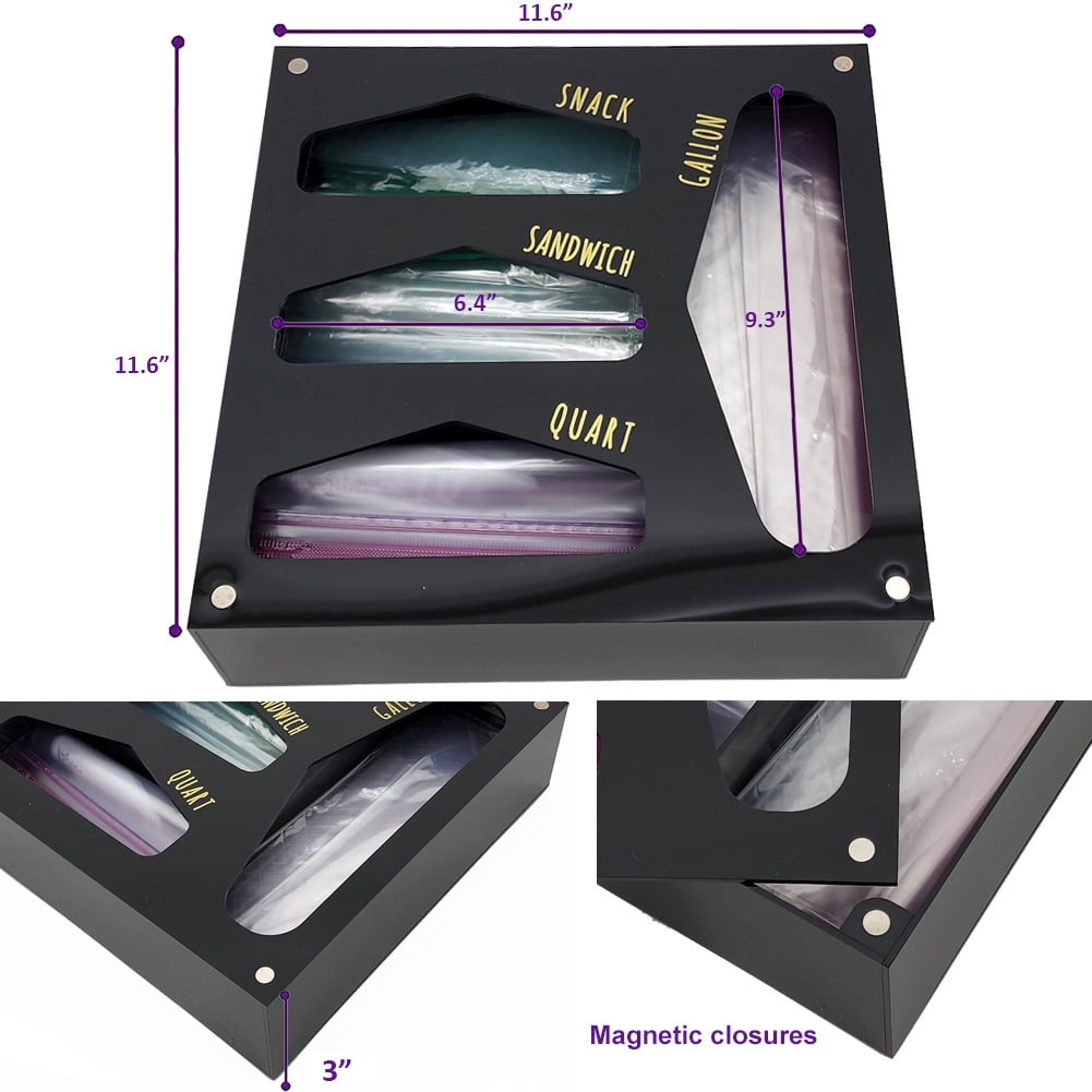 OnDisplay Luxe Acrylic Kitchen Drawer Zip Food Storage Bag Organizer (Black)
