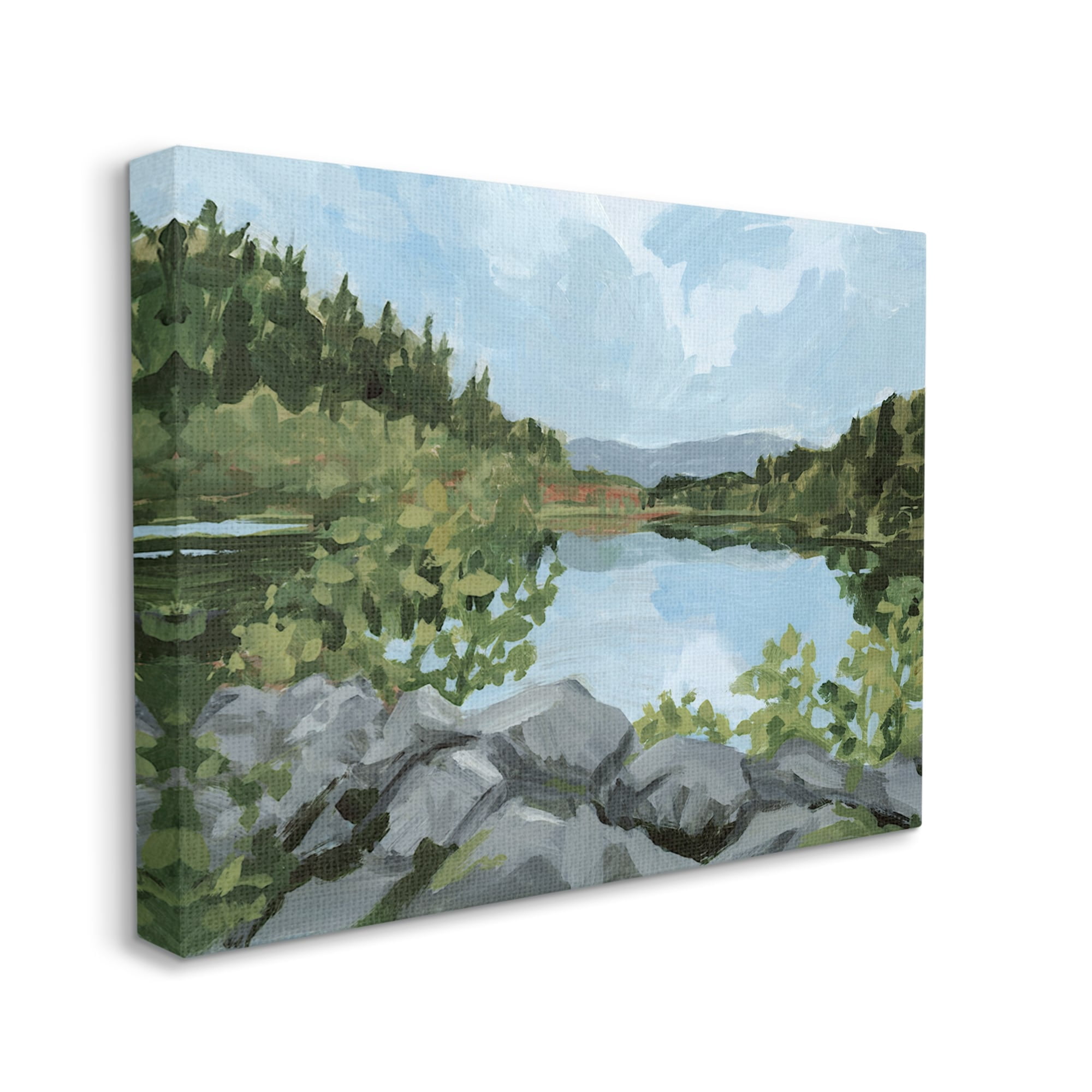 Stupell Woodland Lake Rocky Shore Landscape Painting Gallery Wrapped Canvas Print Wall Art