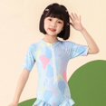 thumbnail image 1 of Girls Princess Ruffled One-Piece Swimsuit Half-Zip Printed Age 4-6 Years H90102, 1 of 9