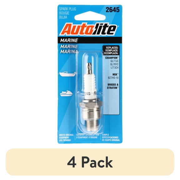 (4 pack) Autolite Marine Spark Plug, 2645, for Select Evinrude, Johnson, Mariner, Mercury Marine and Outboard Motors