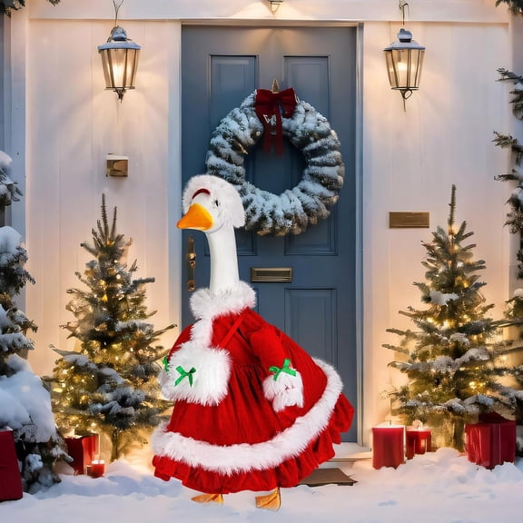 Christmas Goose Outfit Goose Costume Holiday Decor-Goose Clothes for 23" High Cement or Plastic Porch Goose, for Yard Lawn Outdoor Garden Patio, Statue Xmas Santa Dresses