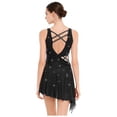 thumbnail image 4 of Sholeno Women Dance Dress Rhinestones Adorned Straps Backless Side Slit Flowy Asymmetrical Hem Dress Black S, 4 of 6
