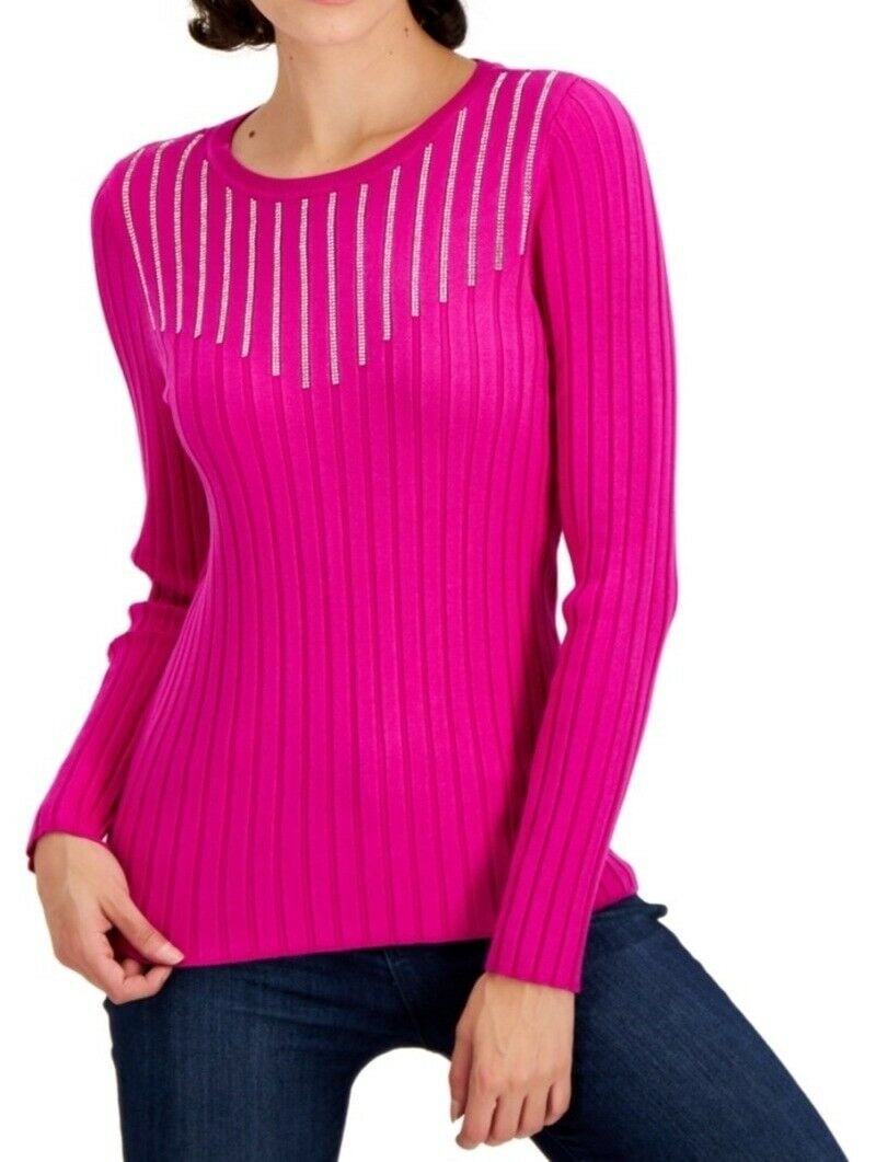 INC Womens Sweater Fuschia Embellished 