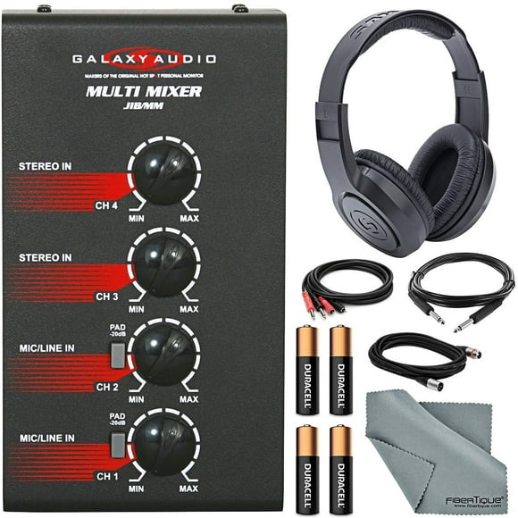 Galaxy Audio JIB/MM Jacks in the Box Multi Mixer Kit with Headphones+Batteries+Cables and FiberTique Cloth