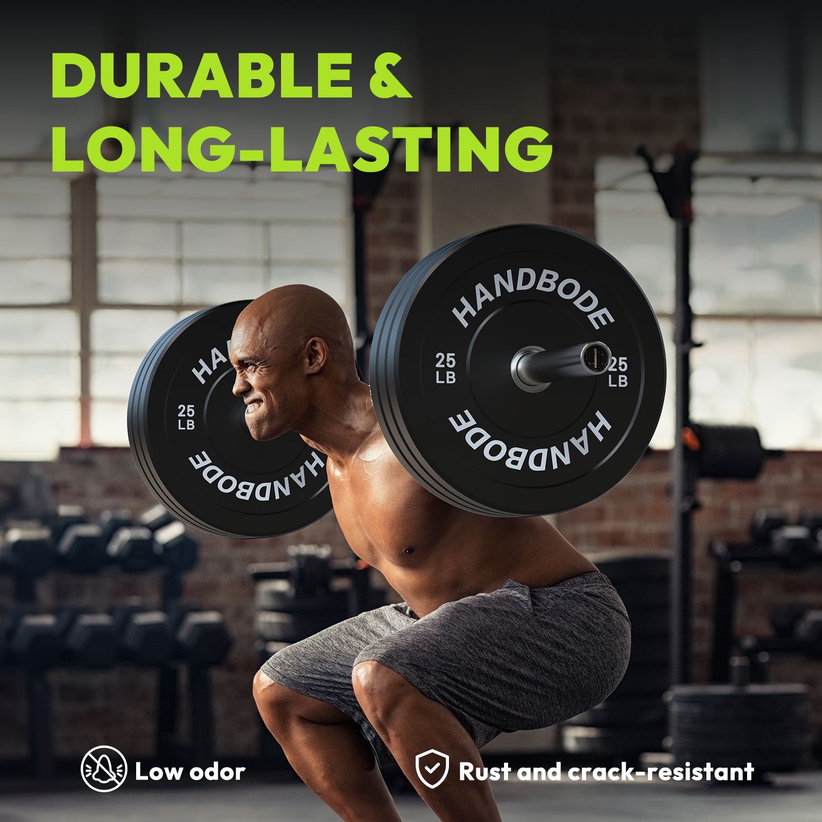 HANDBODE Bumper Plates, 35 lb Olympic Weight Plates Set of 2, Rubber Bumper Weights Plate with 2 Inch Steel Insert for Barbell, Standard Strength Training Plates for Weightlifting