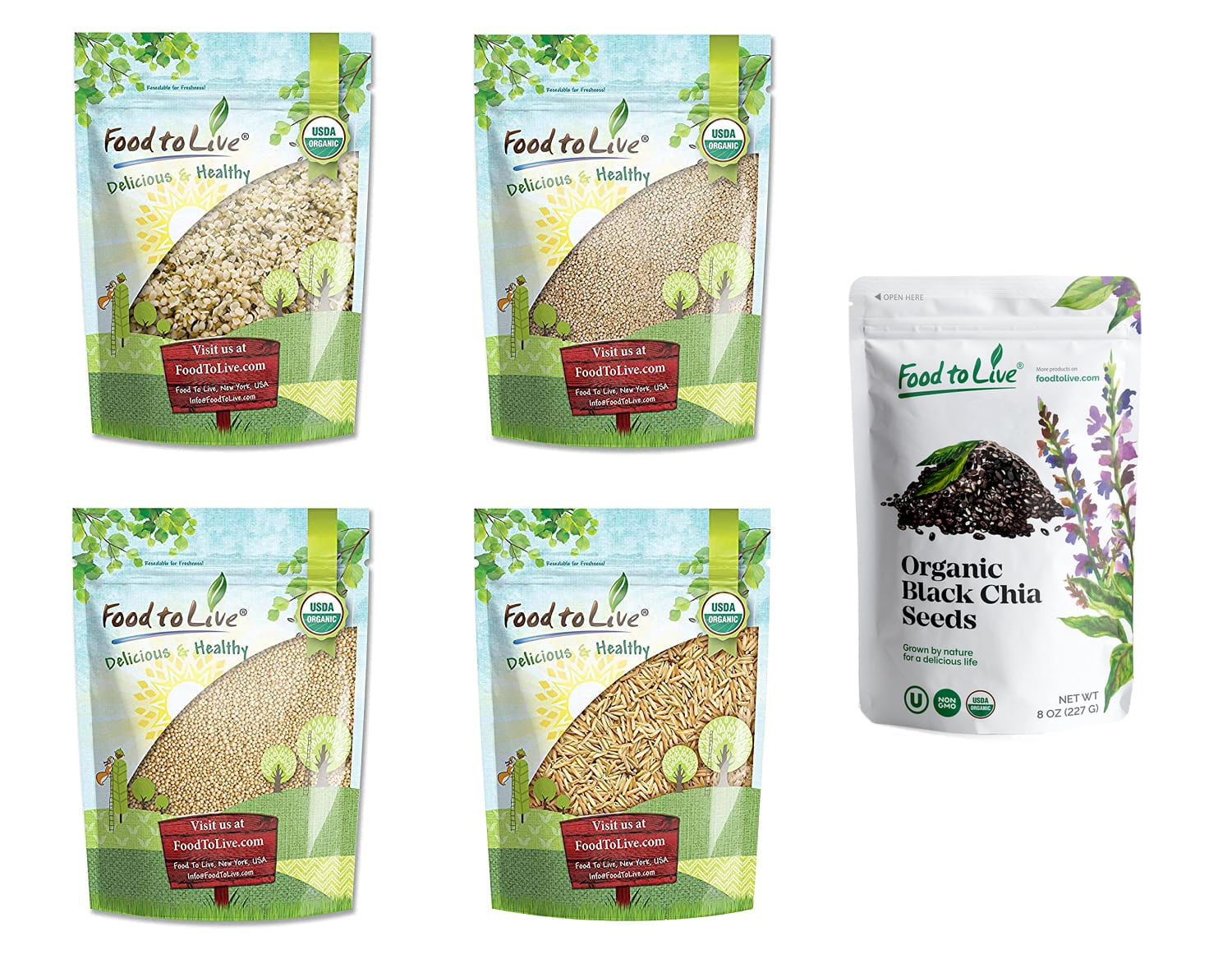 Organic Super Seeds in a Gift Box - Hemp Seeds,  White Quinoa, Amaranth, Brown Basmati Rice, and Chia Seeds
