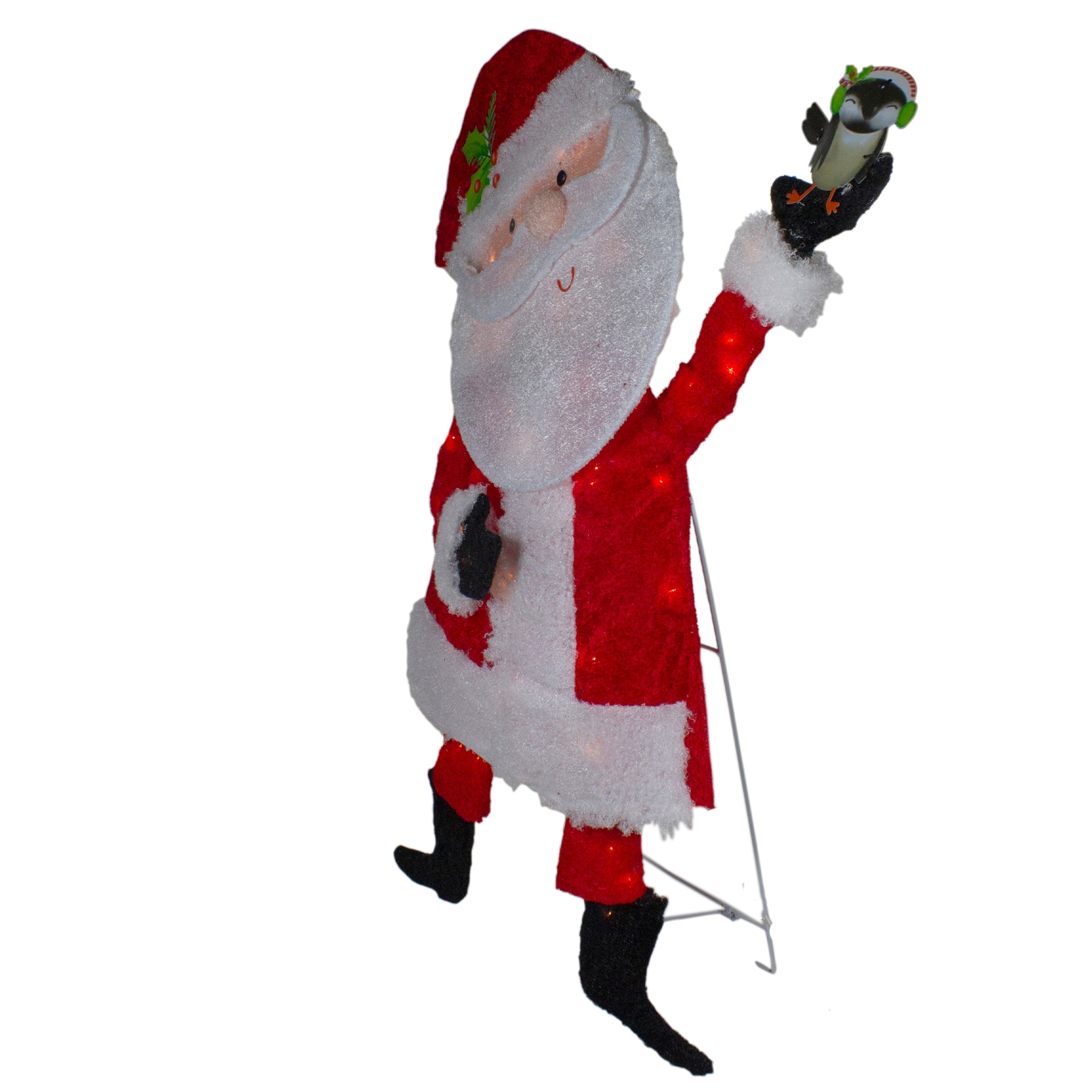 32" Lighted Red and White Chenille Santa Outdoor Christmas Decoration