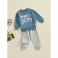 thumbnail image 6 of Loicainy Toddler Kids Boy Spring Fall Clothes Set 12 18 24 Months 2T 3T 4T 5T Letter Print Long Sleeve Round Neck Sweatshirt with Solid Color Pants 2Pcs Outfits, 6 of 10