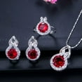 thumbnail image 2 of Red CZ Stone Round Necklace Earring Ring Ladies Party Fashion Brand Jewelry Sets, 2 of 9