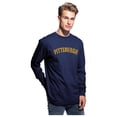 thumbnail image 2 of Daxton Retro Pittsburgh Arch Font Long Sleeves TShirt Soft Med Weight Cotton, Navy Tee Gold Font, XS, 2 of 2