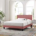thumbnail image 2 of Platform Bed Frame, Queen Size, Velvet, Pink, Modern Contemporary Urban Design, Bedroom Master Guest Suite, 2 of 10
