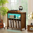 thumbnail image 6 of Large Record Player Stand with Charging Station & LED Lights, Brown Vinyl Record Storage Holder Holds up to 230 Albums, Turntable Stand with Display Shelf for Music Room Bedroom Living Room., 6 of 17
