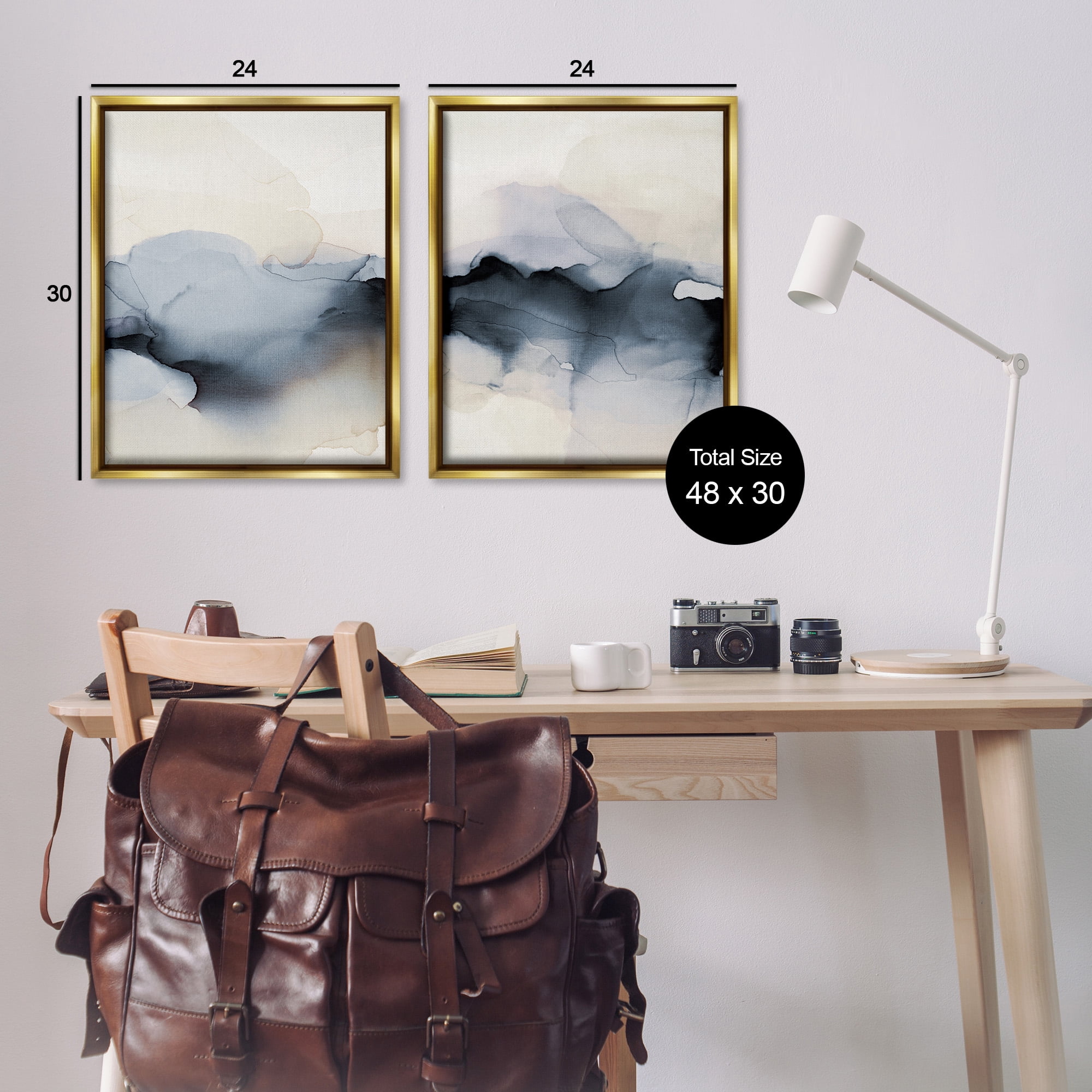 Stupell Industries Mysterious Abstract Obscure Watercolor Abstract Painting Gold Floater Framed Canvas Art Print Wall Art, 25 x 31, Set of 2