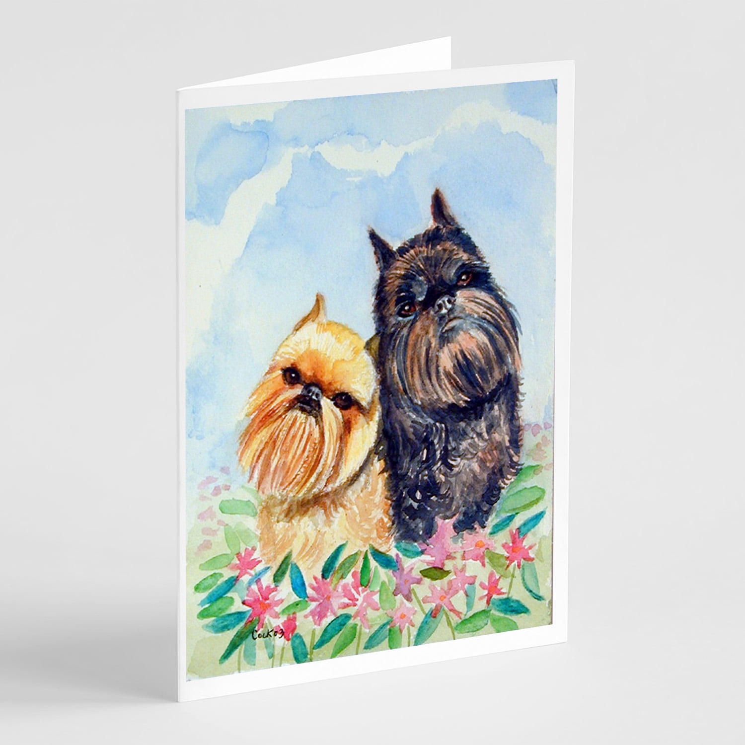 BRUSSELS GRIFFON THREE DOGS AND LADY DOG BIRTHDAY GREETINGS NOTE CARD