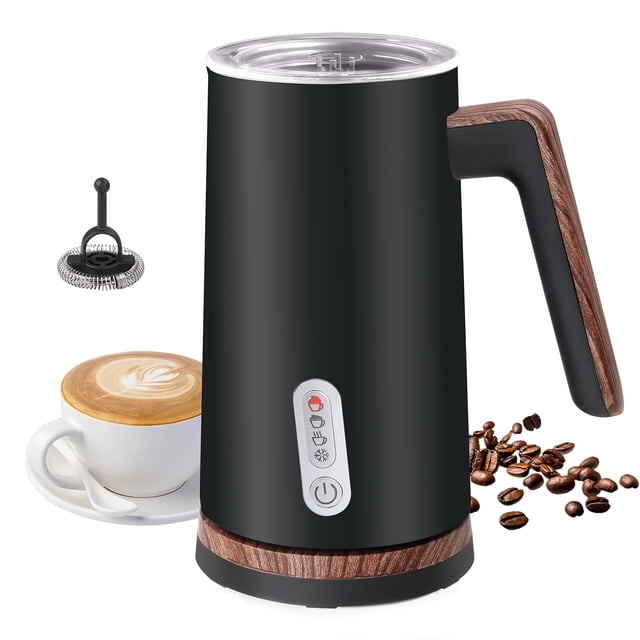 Electric Milk Frother and Steamer, 4-in-1 Milk Steamer with Wood Elements Design, Automatic Hot & Cold Foam Maker for Latte, Capp