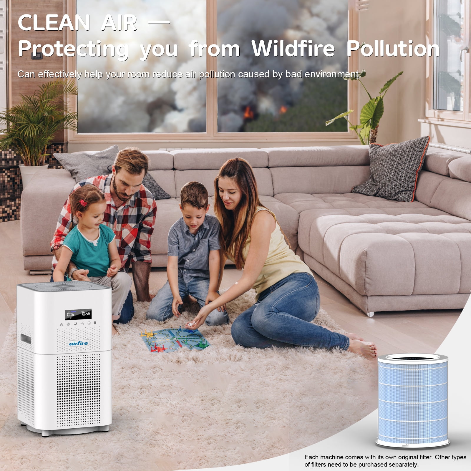 AIRFIRE HEPA Air Purifier for Large Rooms up to 2500 Sq.ft, Air Purifiers for Pet Dander&Odor, Dust, Pollen, Wildfire/Smoke, AP401, White, 2026 New