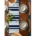 thumbnail image 5 of Navy Blue Gradient Striped Burlap Cotton Table Runner 16x72 Inches Long, Modern Minimalist Ombre Lines Farmhouse Table Runners, Outdoor Dining Tablecloths Decor for Baby Shower/Party/Wedding, 5 of 6