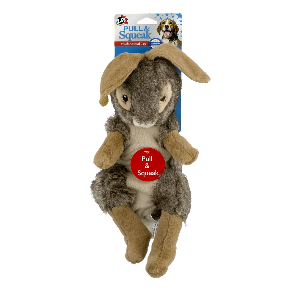 Logical Pet Plush Pull & Squeak Rabbit Dog Toy, Brown