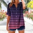 thumbnail image 2 of Sexlip Womens Swimsuit Set Horizontal Stripe Cover Up Design Half Button V Neck Short Sleeve Loose Silhouette Lightweight Fabric for Beach Vacations Purple XL, 2 of 5