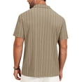thumbnail image 2 of Iceglad Mens Casual Button Down Shirts Short Sleeve Striped Shirts Textured Summer Beach Shirt Khaki L, 2 of 9