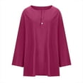 thumbnail image 5 of WREESH Womens Fashion Plus Size Tops Solid Color Cotton Linen Shirt Summer Casual Soild V-Neck Loose Long Sleeve T-Shirt Tops Blouse Pullover Wine, 5 of 5