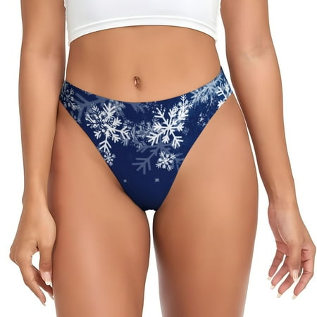 Qokaie Christmas Blue Printed Women s Cotton Thong Underwear  Sexy Breathable Panties G-string-X-Small